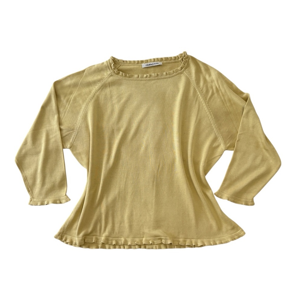 Light Yellow Ruffled Hem Knit Silk Top
